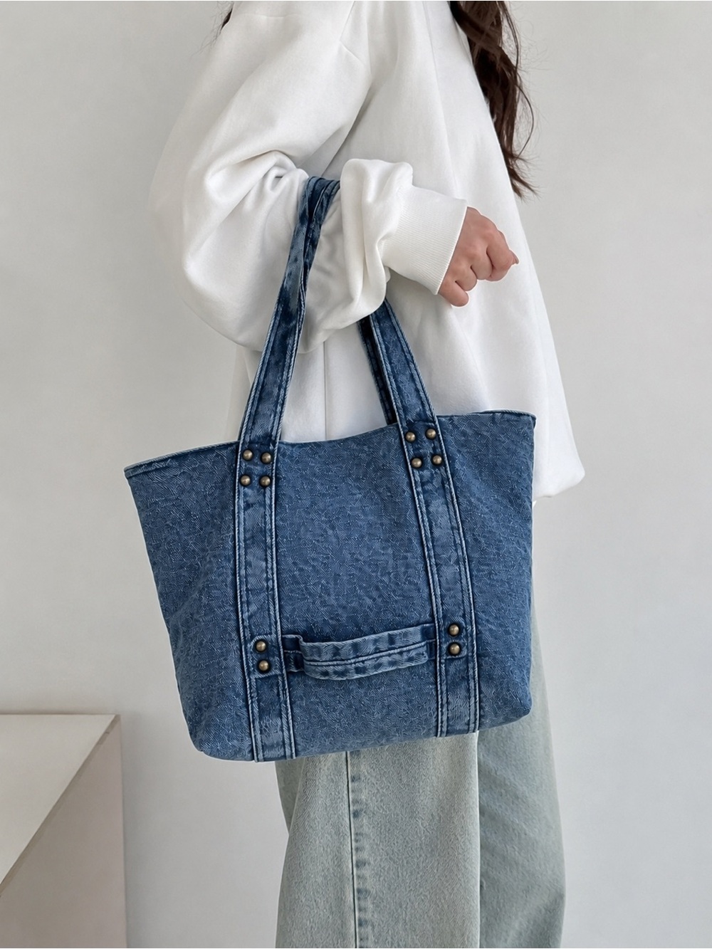Vintage Y2K Denim Tote Bag Blue Jean Shoulder Casual  Streetwear Handbag Gift